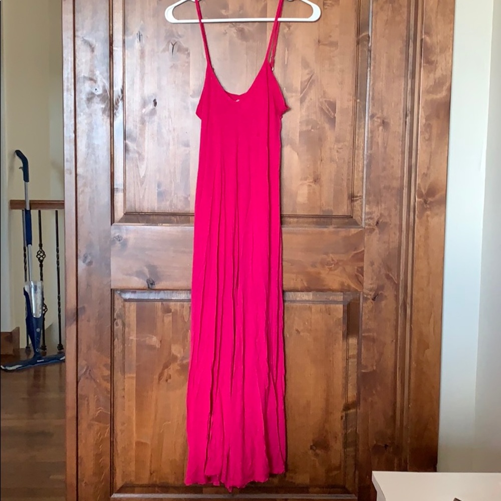 Anthropologie hot pink maxi dress